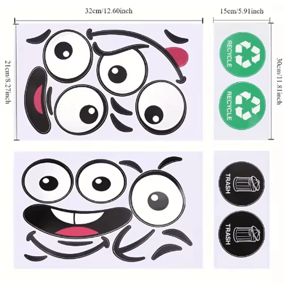 4Piece Cartoon Face Trash Can Stickers Fun Waterproof PVC Decals For Home Decor 2