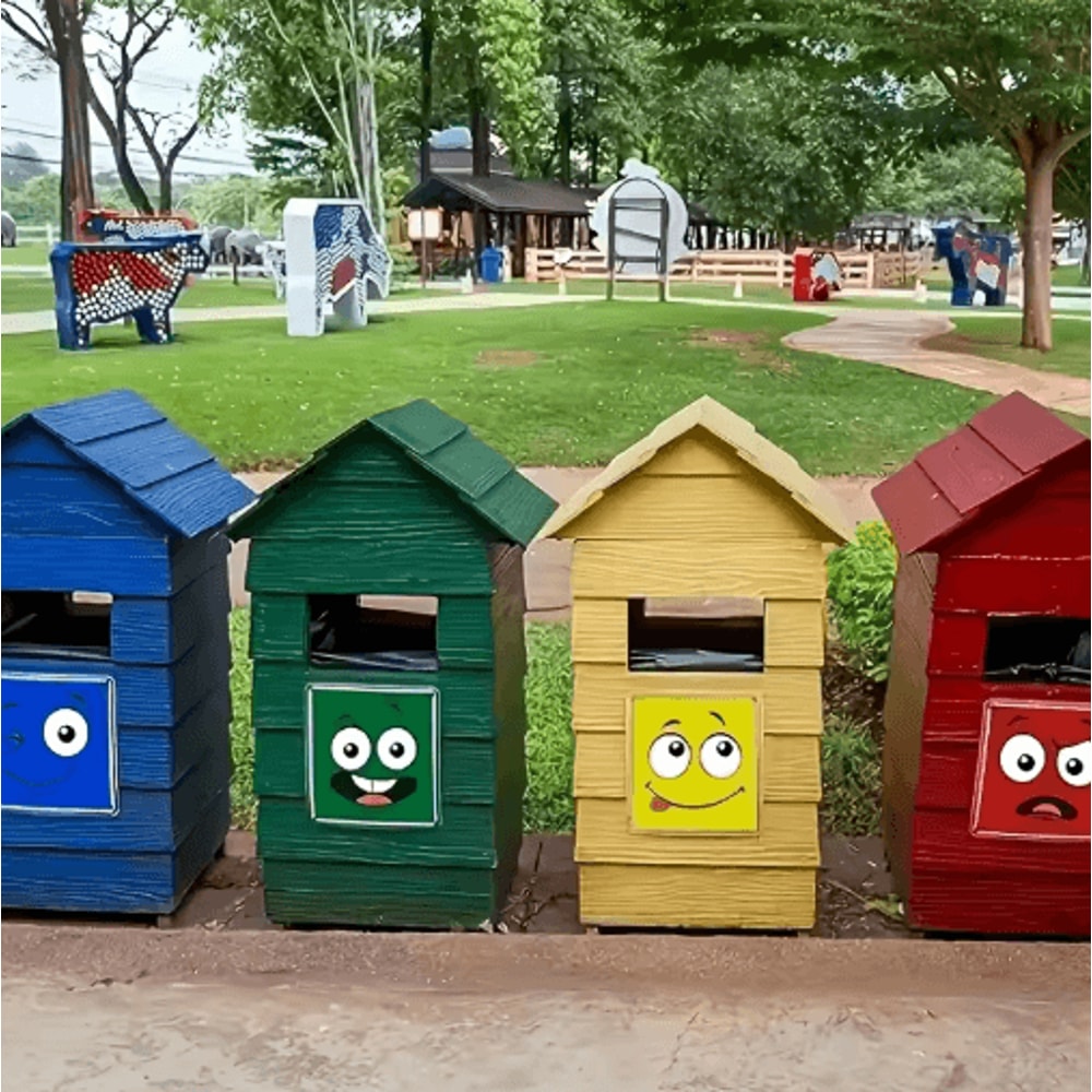 4Piece Cartoon Face Trash Can Stickers Fun Waterproof PVC Decals For Home Decor 4