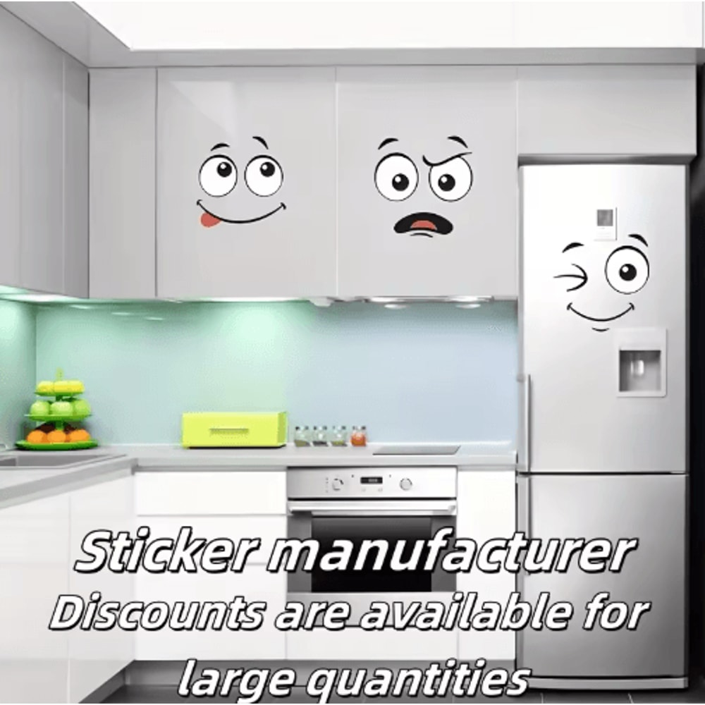 4Piece Cartoon Face Trash Can Stickers Fun Waterproof PVC Decals For Home Decor 5