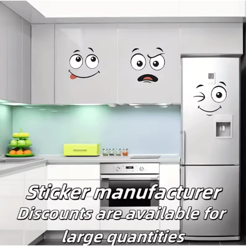 4Piece Cartoon Face Trash Can Stickers Fun Waterproof PVC Decals For Home Decor 5