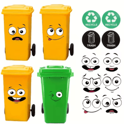 4-piece cartoon face trash can stickers – fun waterproof pvc decals for home decor
