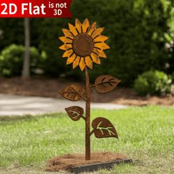 rustic metal sunflower garden stake – vintage outdoor yard art accent