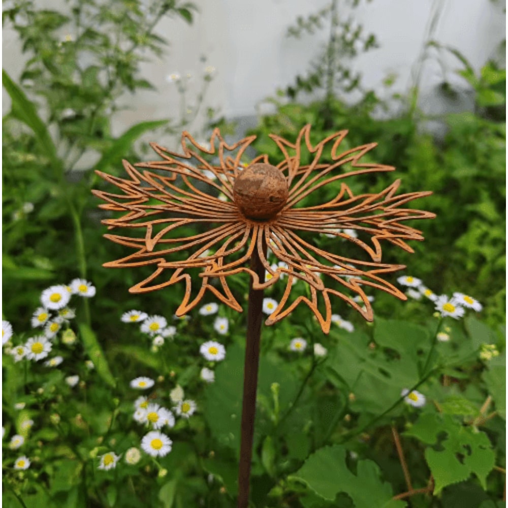 Rustic Bluebonnet Metal Garden Stake Vintage Iron Lawn Art With Rust Finish 4