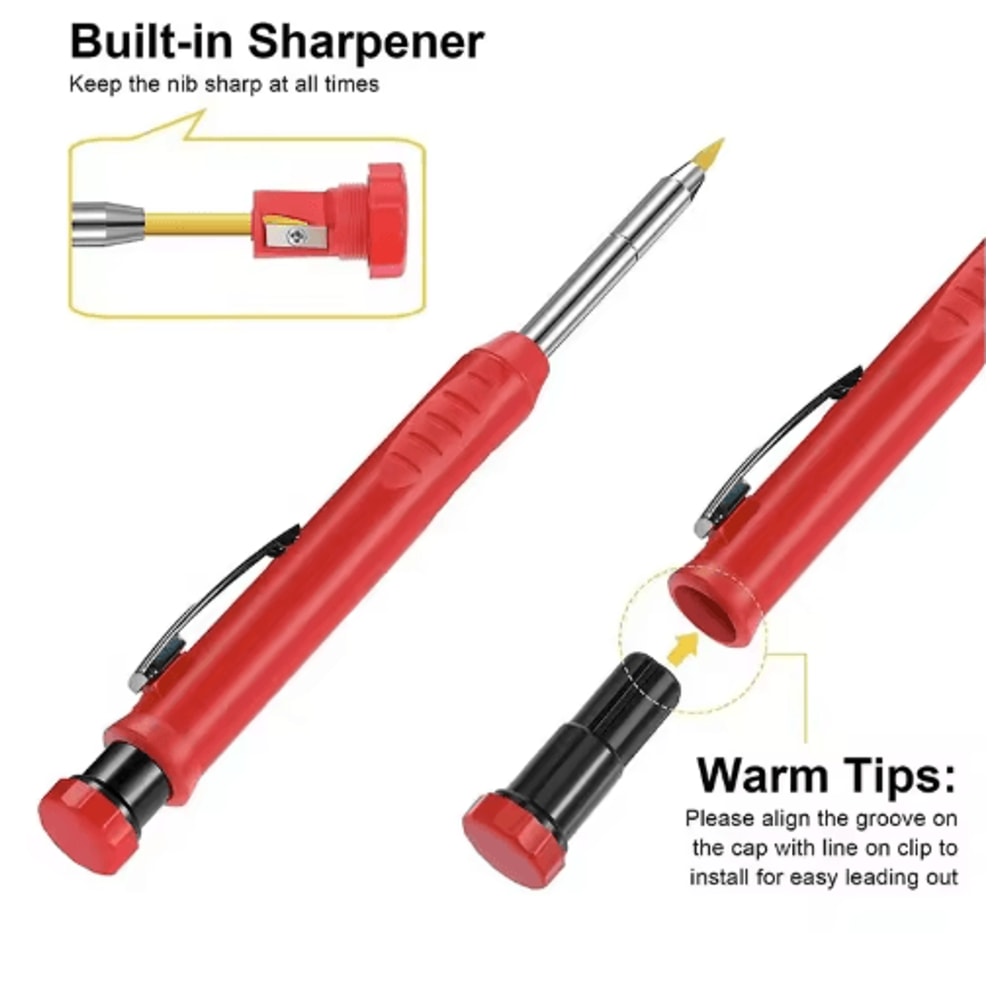 28mm Carpenter Mechanical Pencil Set Long Head Marking Tool With Sharpener 11