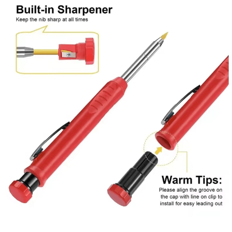 28mm Carpenter Mechanical Pencil Set Long Head Marking Tool With Sharpener 11