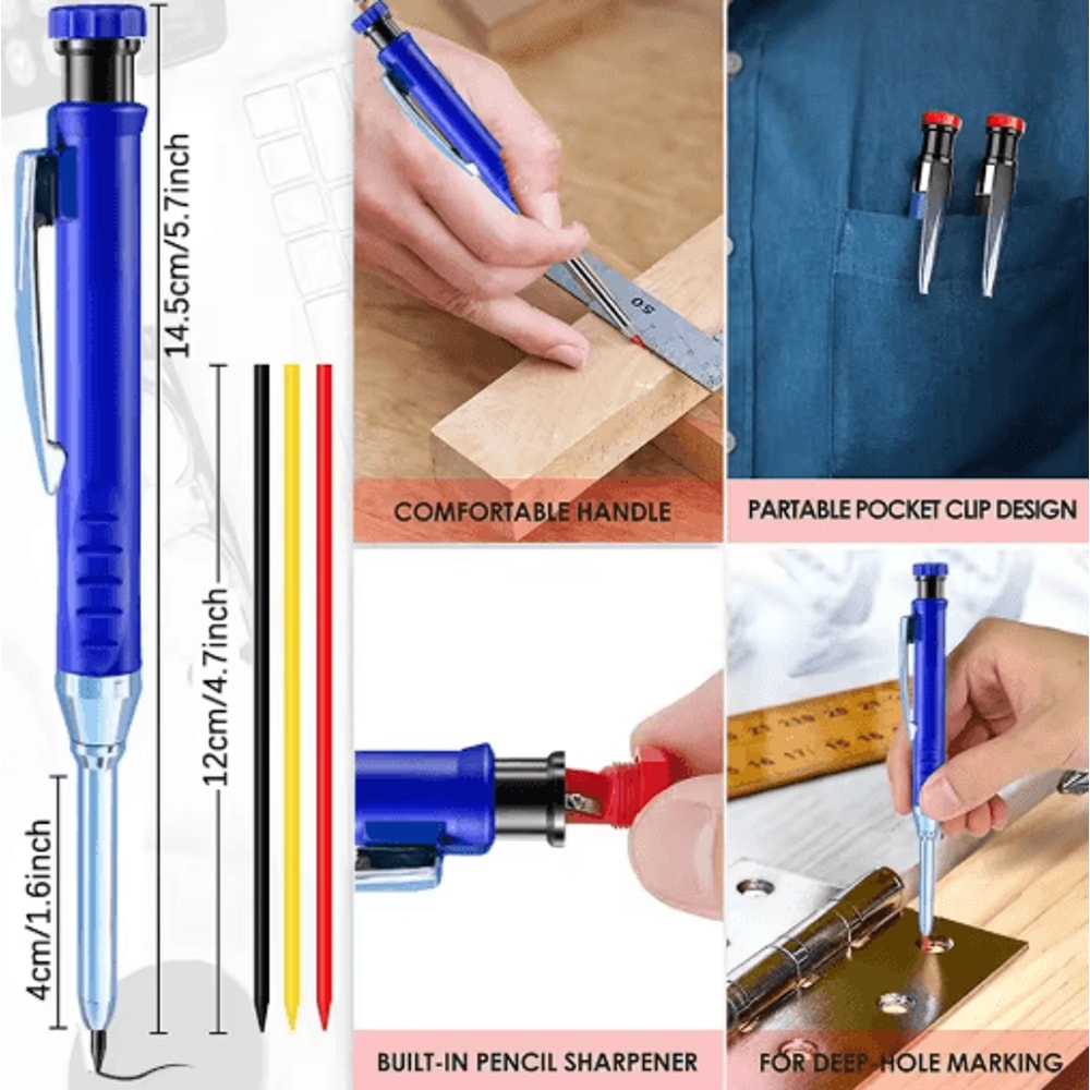 28mm Carpenter Mechanical Pencil Set Long Head Marking Tool With Sharpener 13