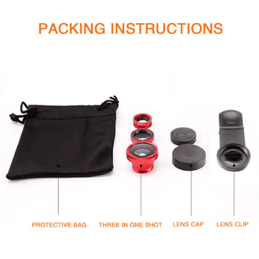 3in1 Smartphone Camera Lens Kit Fisheye Wide Angle Macro ClipOn Lens 6