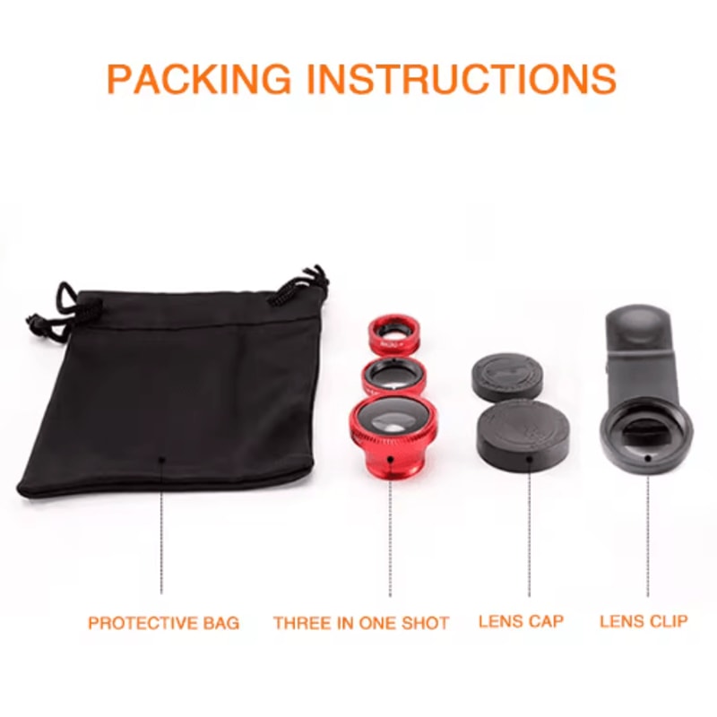 3in1 Smartphone Camera Lens Kit Fisheye Wide Angle Macro ClipOn Lens 6