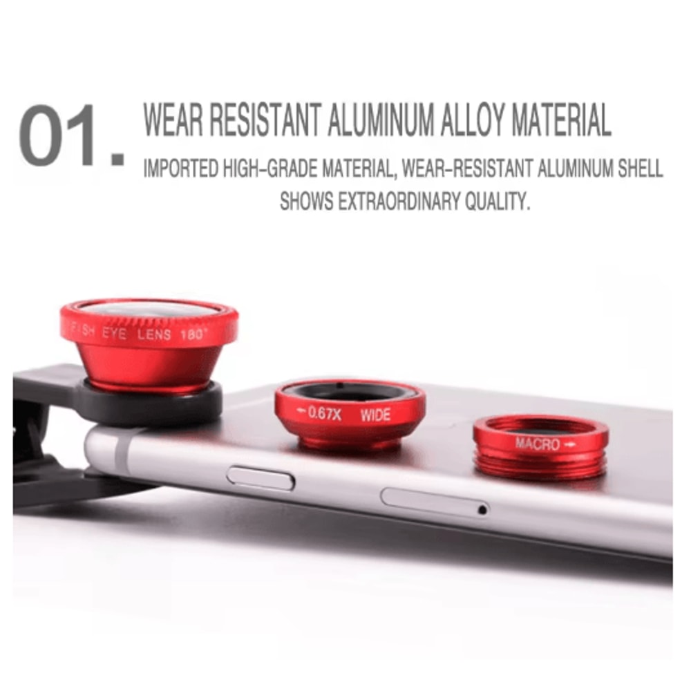 3in1 Smartphone Camera Lens Kit Fisheye Wide Angle Macro ClipOn Lens 7