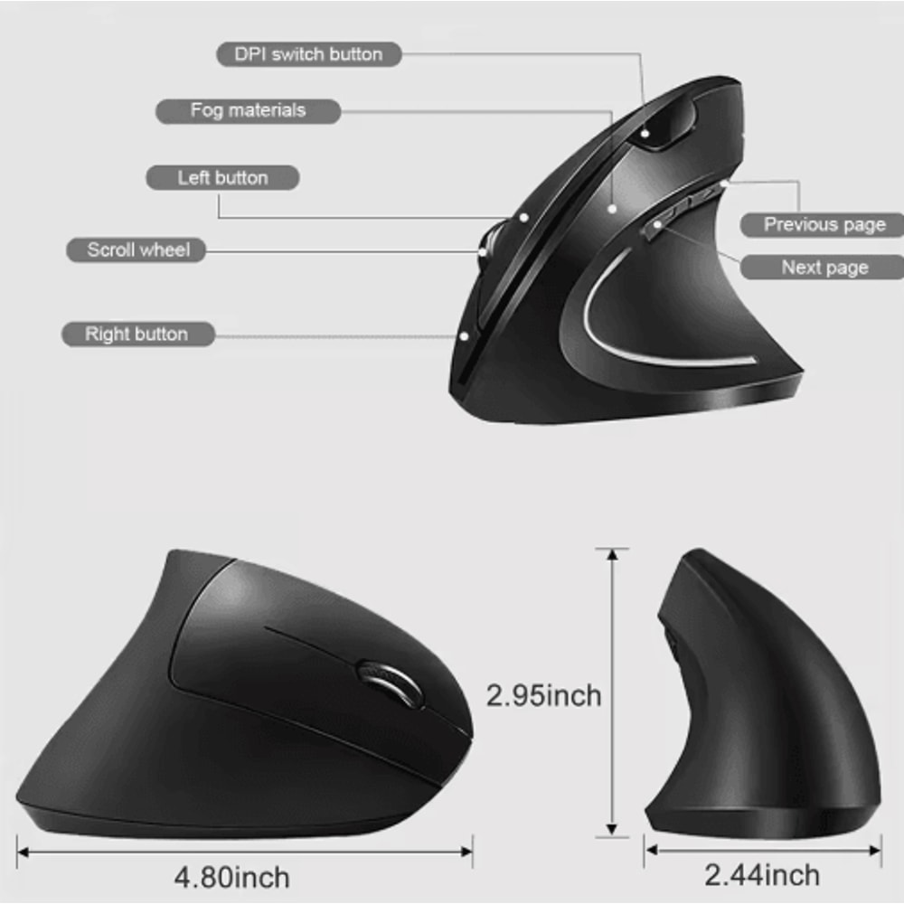 Ergonomic Vertical Mouse DualMode Wireless Bluetooth Silent Mouse 1600 DPI 1