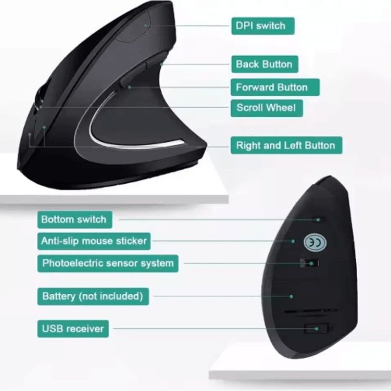 Ergonomic Vertical Mouse DualMode Wireless Bluetooth Silent Mouse 1600 DPI 6