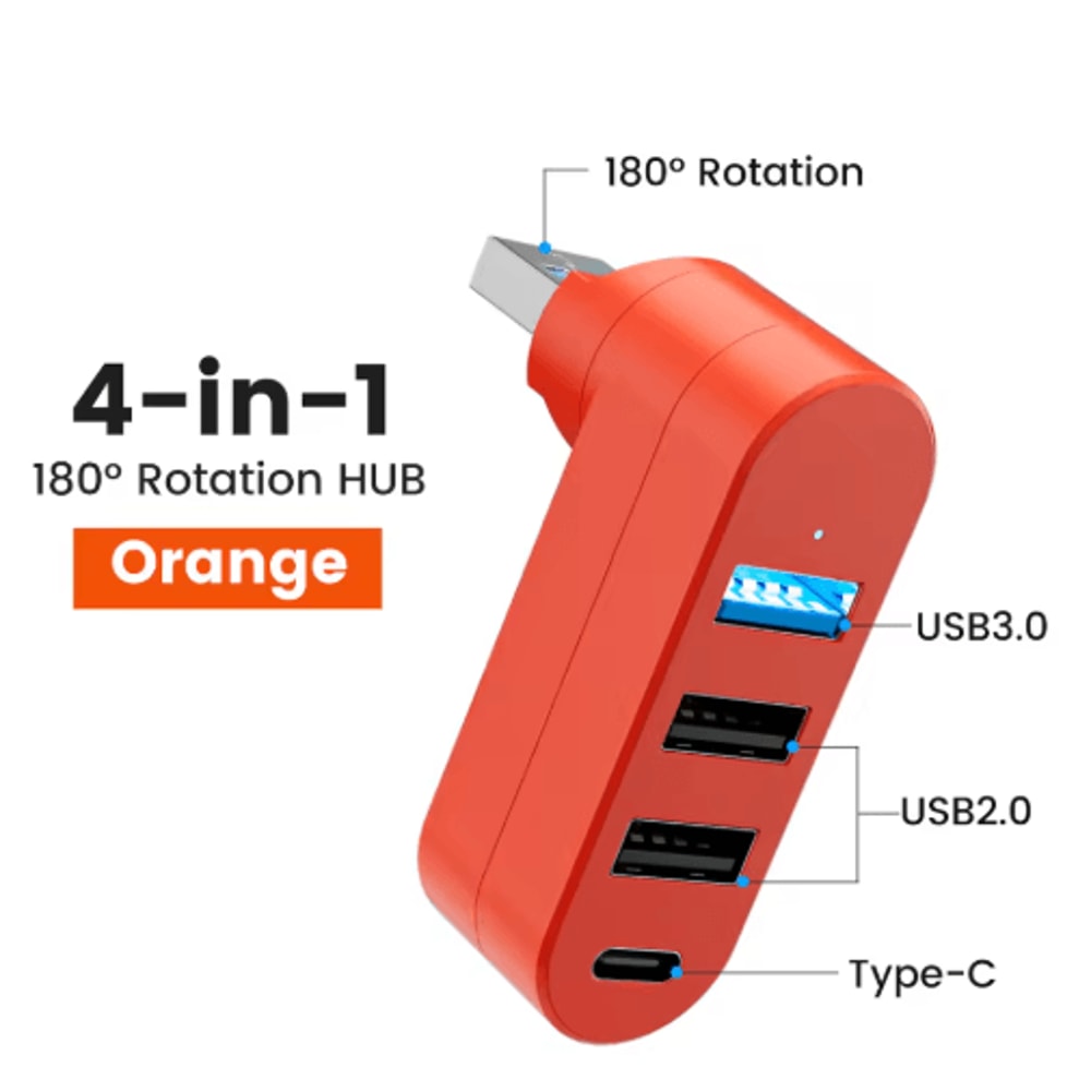 180 Rotatable 4Port USB 20 Hub HighSpeed Multi USB Expander 1