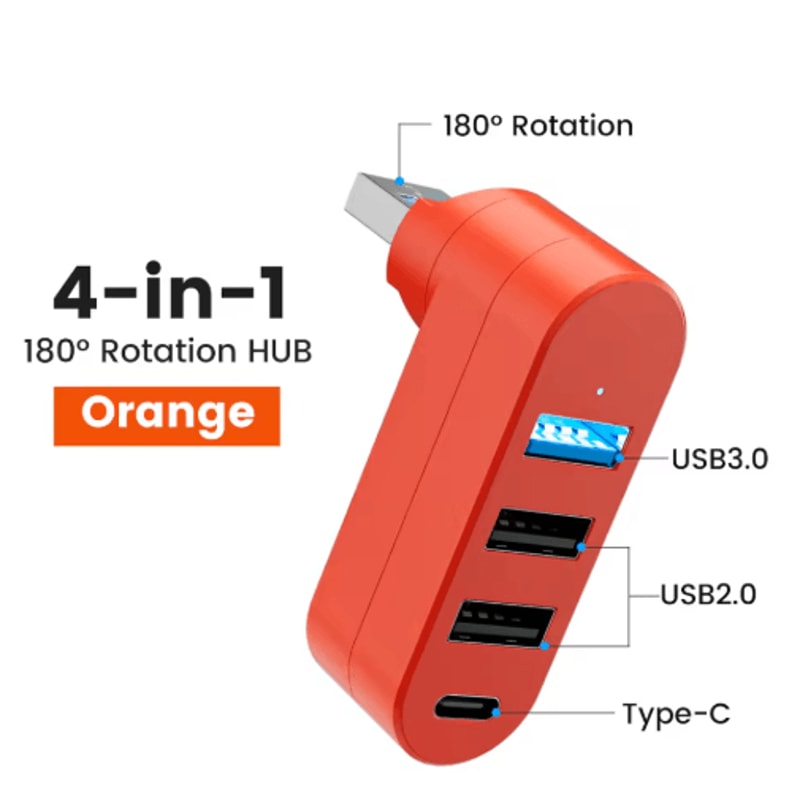 180 Rotatable 4Port USB 20 Hub HighSpeed Multi USB Expander 1