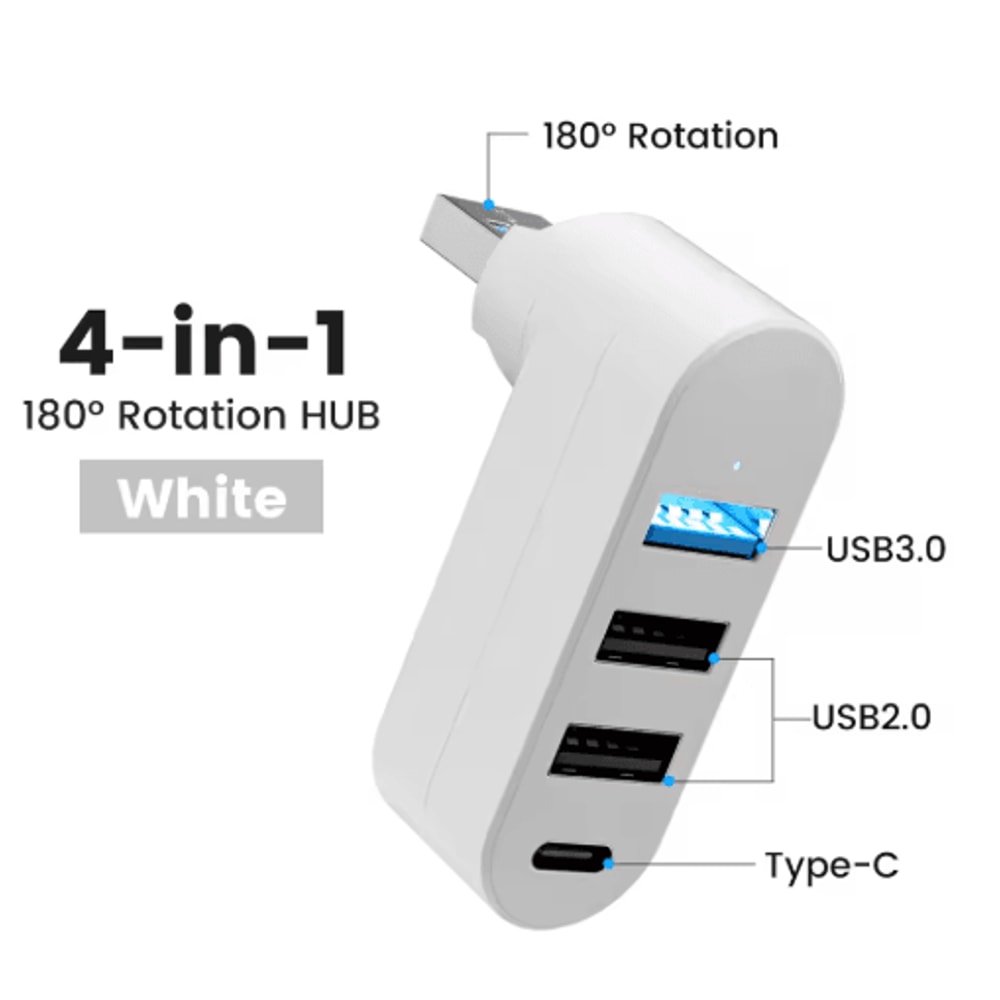 180 Rotatable 4Port USB 20 Hub HighSpeed Multi USB Expander 2