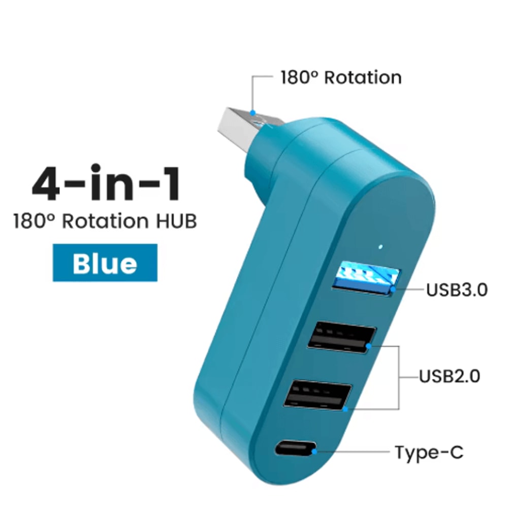 180 Rotatable 4Port USB 20 Hub HighSpeed Multi USB Expander 3