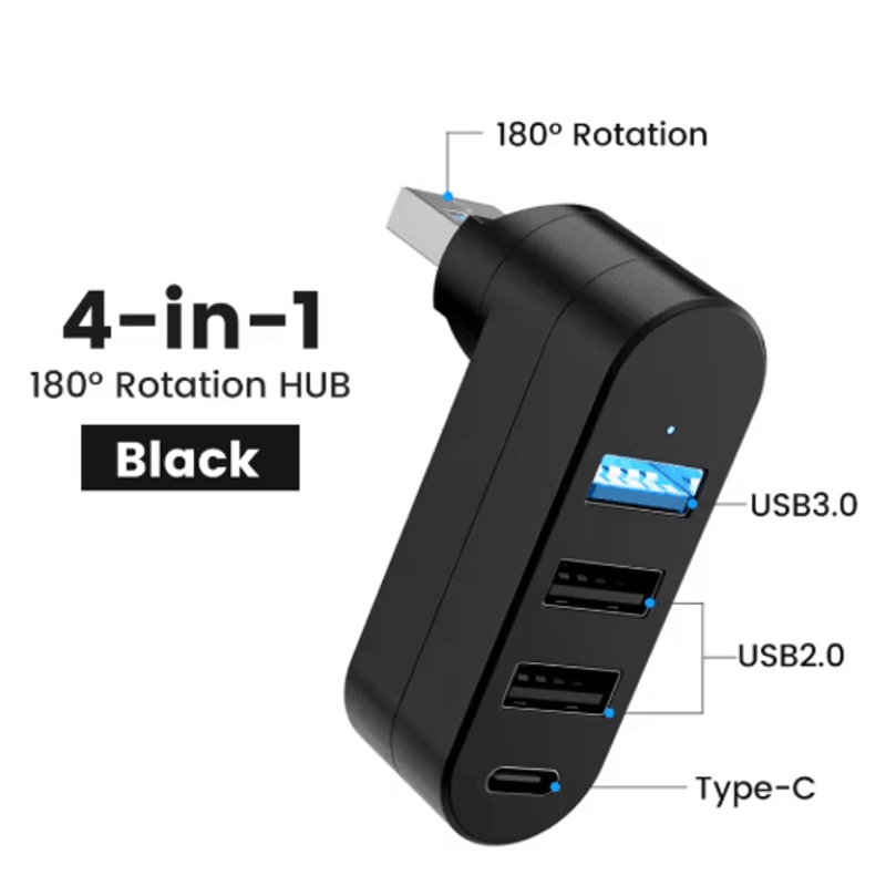 180 Rotatable 4Port USB 20 Hub HighSpeed Multi USB Expander 4