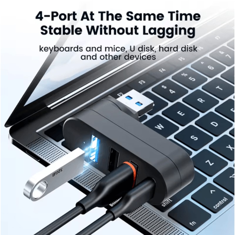 180 Rotatable 4Port USB 20 Hub HighSpeed Multi USB Expander 6