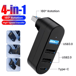 180° rotatable 4-port usb 2.0 hub – high-speed multi usb expander