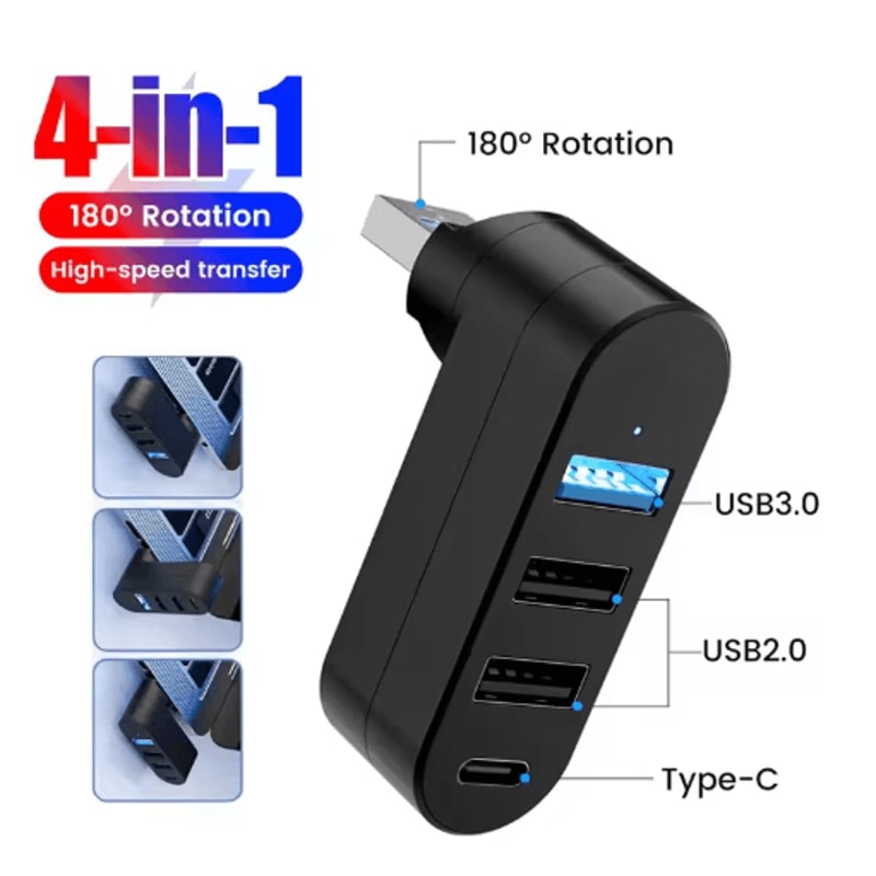 180 Rotatable 4Port USB 20 Hub HighSpeed Multi USB Expander 0