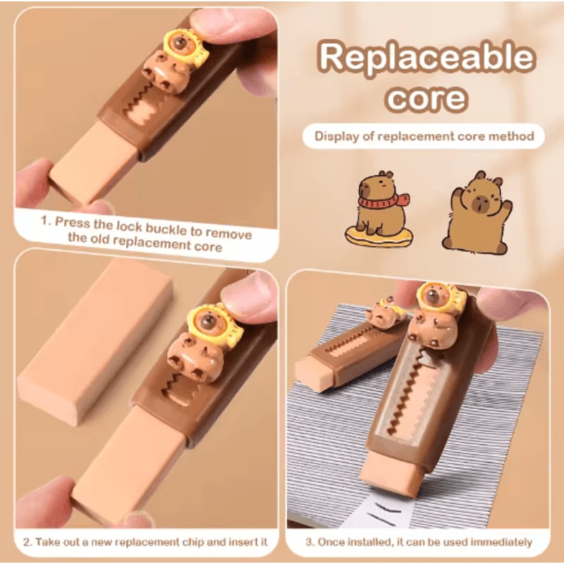 Cute Capybara Retractable Eraser PushPull Drawing Eraser For School Office 4