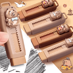 cute capybara retractable eraser – push-pull drawing eraser for school & office