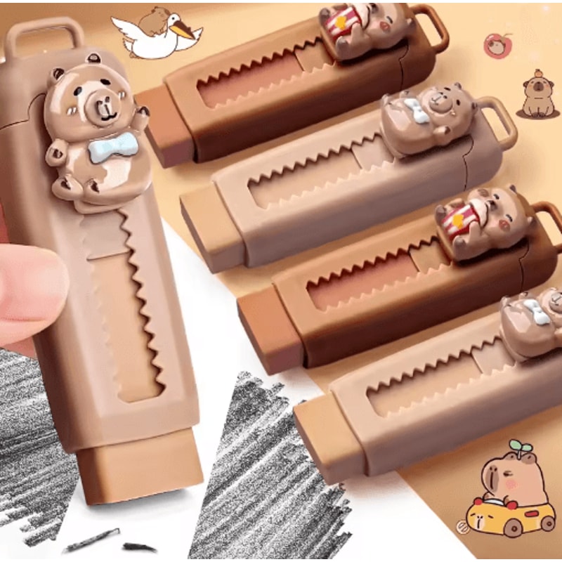 Cute Capybara Retractable Eraser PushPull Drawing Eraser For School Office 0