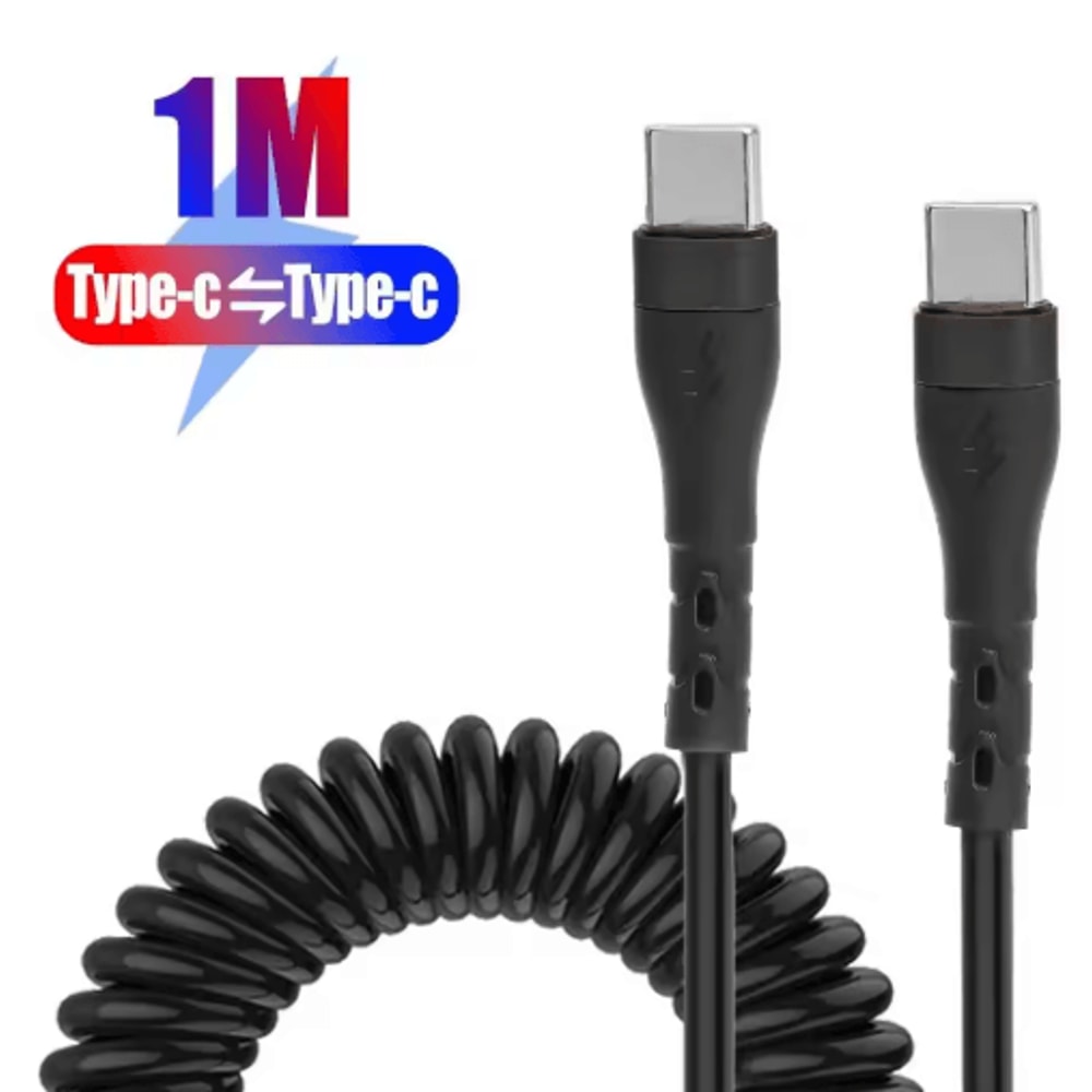 120W USBC To USBC Car Charging Cable 5A Fast Charge Spring Telescopic Cord 3