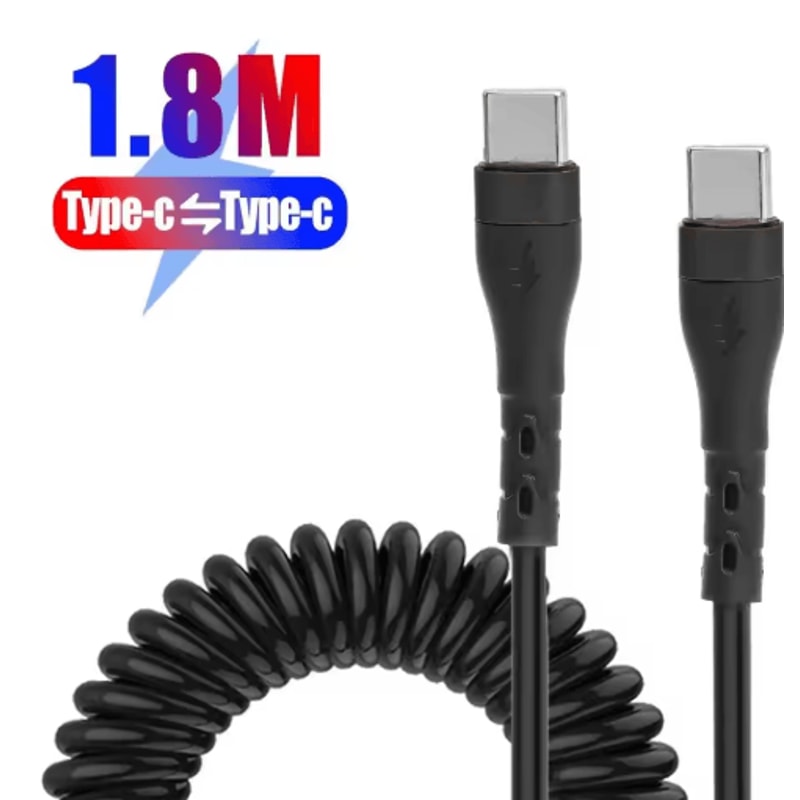 120W USBC To USBC Car Charging Cable 5A Fast Charge Spring Telescopic Cord 4