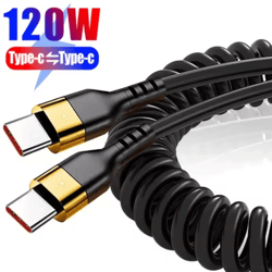 120w usb-c to usb-c car charging cable – 5a fast charge spring telescopic cord