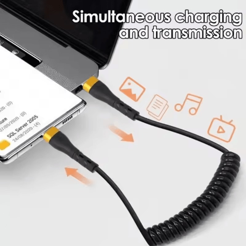 120W USBC To USBC Car Charging Cable 5A Fast Charge Spring Telescopic Cord 6