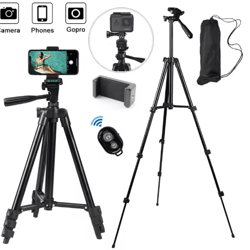 lightweight phone tripod with bluetooth remote – adjustable camera stand for video & photography