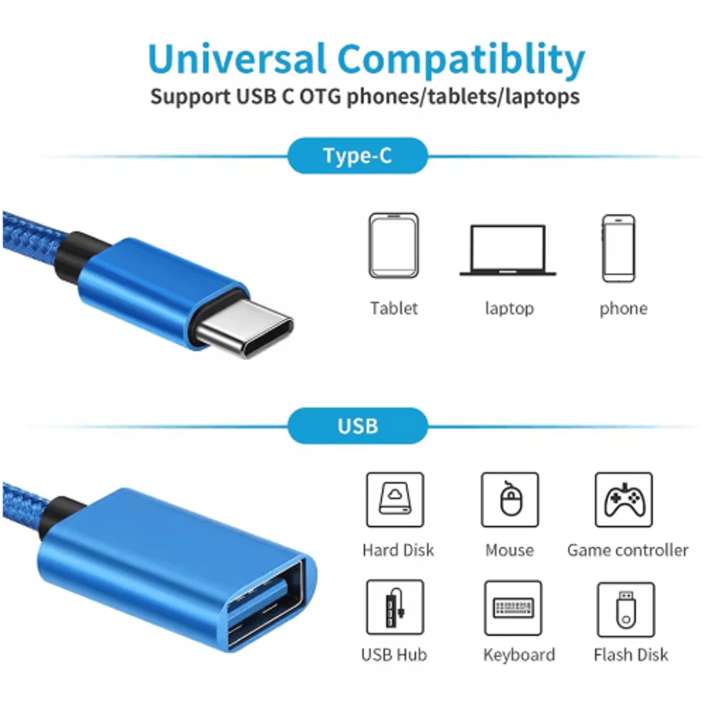 USBC OTG Adapter Cable TypeC To USB Female Converter For Phones Laptops 8