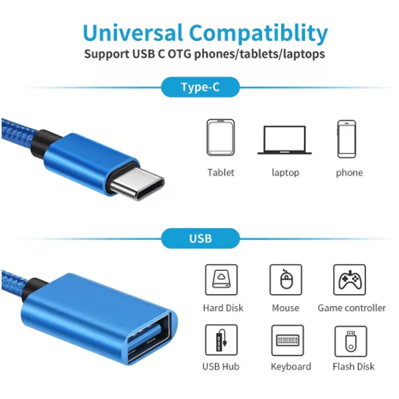 USBC OTG Adapter Cable TypeC To USB Female Converter For Phones Laptops 8