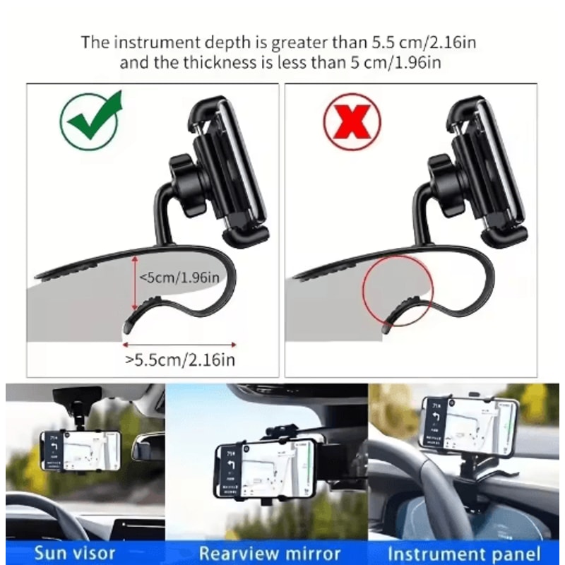 Universal Car Phone Holder Dashboard Rearview Mirror Mount Clip 2