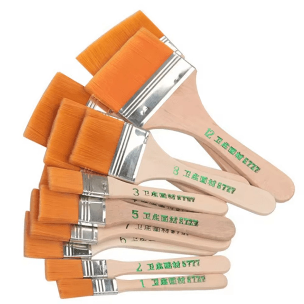 12 Piece Nylon Paint Brush Set Smooth Wooden Handle Brushes For Acrylic Oil Watercolor 1