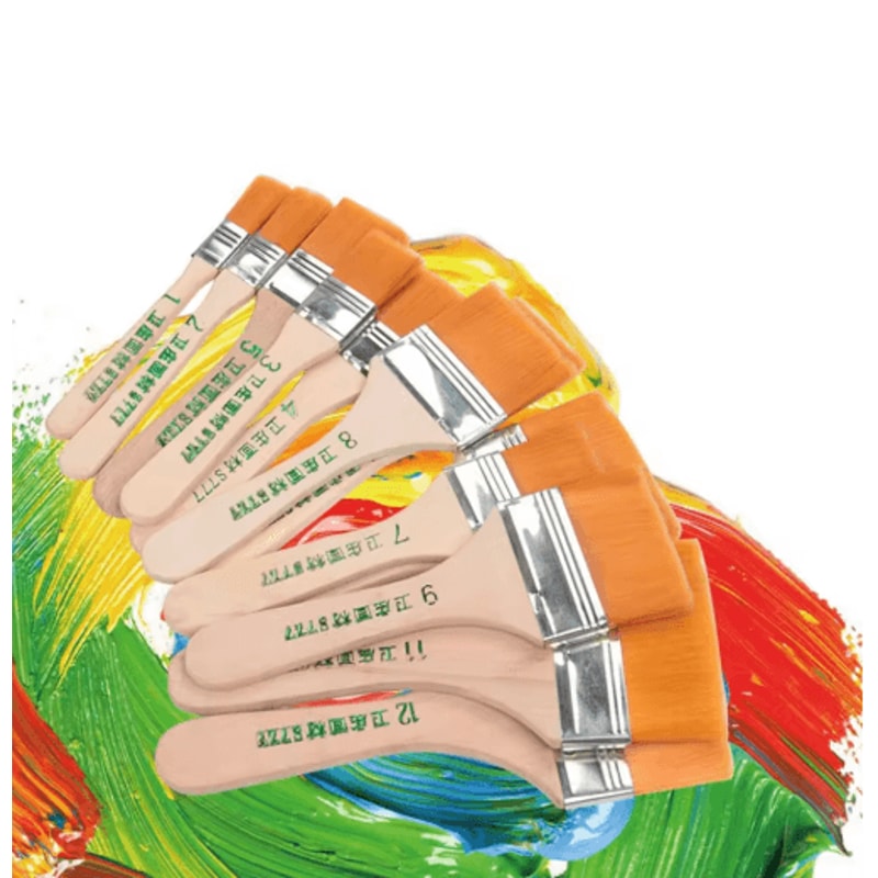 12 Piece Nylon Paint Brush Set Smooth Wooden Handle Brushes For Acrylic Oil Watercolor 4