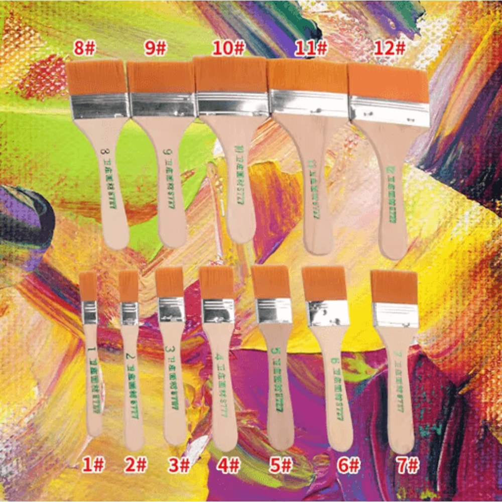 12 Piece Nylon Paint Brush Set Smooth Wooden Handle Brushes For Acrylic Oil Watercolor 6