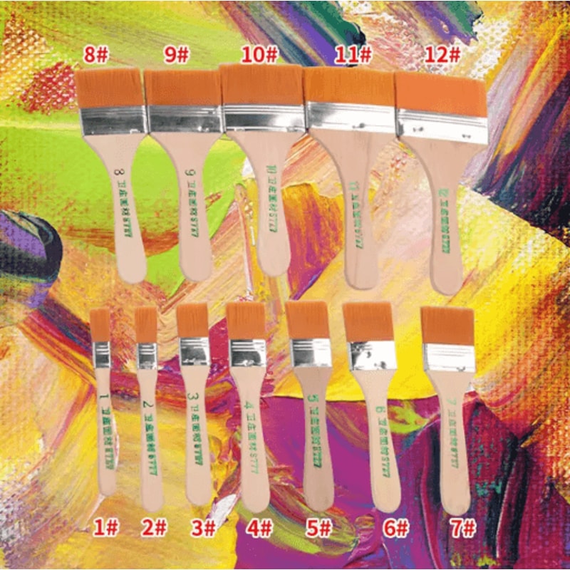 12 Piece Nylon Paint Brush Set Smooth Wooden Handle Brushes For Acrylic Oil Watercolor 6