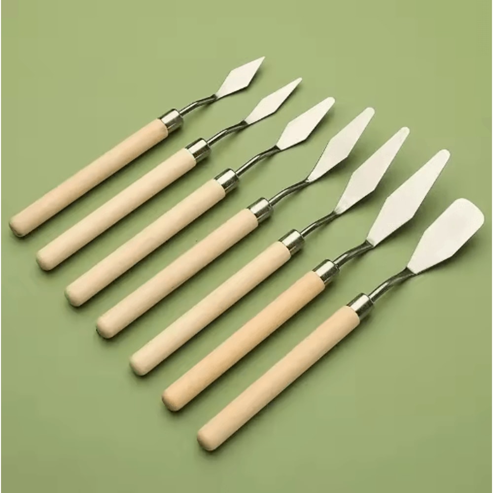 7 Piece Palette Knife Set Stainless Steel Painting Spatulas With Wooden Handles 5