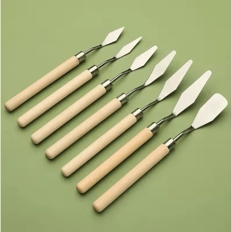 7 Piece Palette Knife Set Stainless Steel Painting Spatulas With Wooden Handles 5