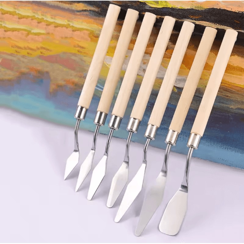 7 Piece Palette Knife Set Stainless Steel Painting Spatulas With Wooden Handles 6
