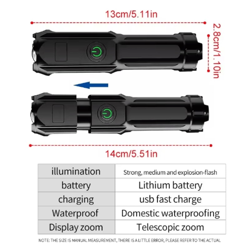 Rechargeable Telescopic Zoom Tactical Flashlight Long Range Waterproof LED Torch 3