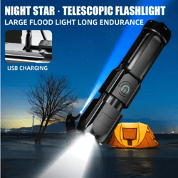 rechargeable telescopic zoom tactical flashlight long range waterproof led torch
