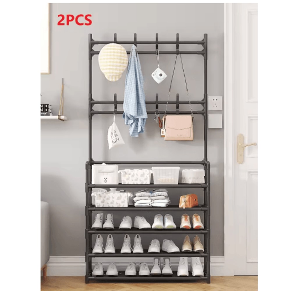5Layer Multifunctional Shoe Coat Rack With Integrated Storage 2Piece Set 2