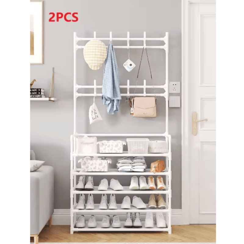 5Layer Multifunctional Shoe Coat Rack With Integrated Storage 2Piece Set 3
