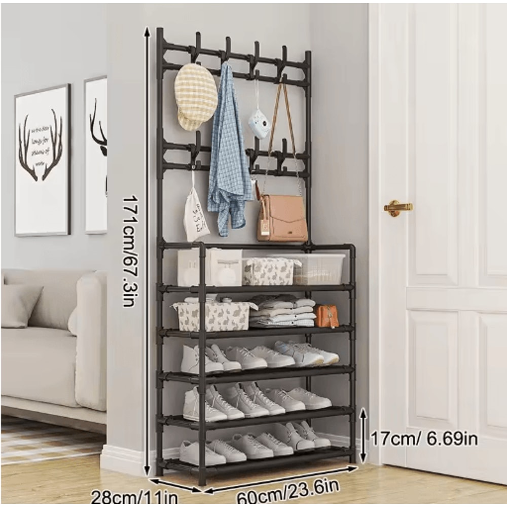 5Layer Multifunctional Shoe Coat Rack With Integrated Storage 2Piece Set 4
