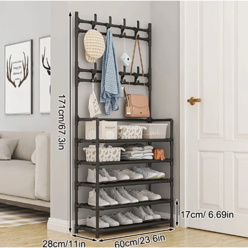 5Layer Multifunctional Shoe Coat Rack With Integrated Storage 2Piece Set 6