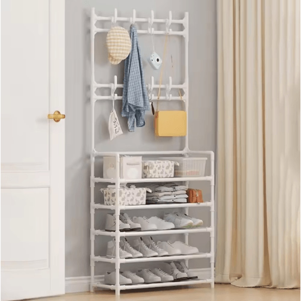 5Layer Multifunctional Shoe Coat Rack With Integrated Storage 2Piece Set 8