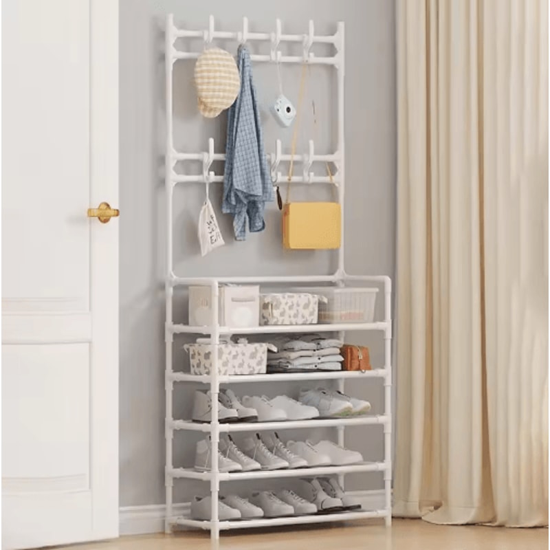 5Layer Multifunctional Shoe Coat Rack With Integrated Storage 2Piece Set 8