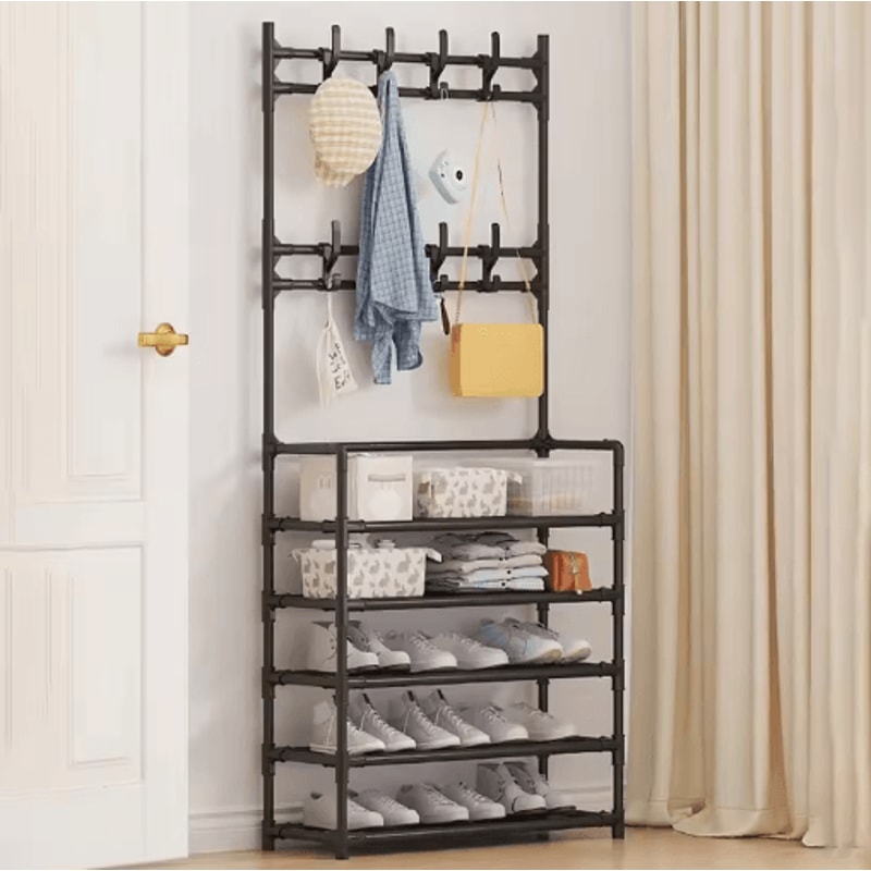 5Layer Multifunctional Shoe Coat Rack With Integrated Storage 2Piece Set 0